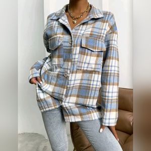 Plaid Flap Pocket Drop Shoulder Overcoat